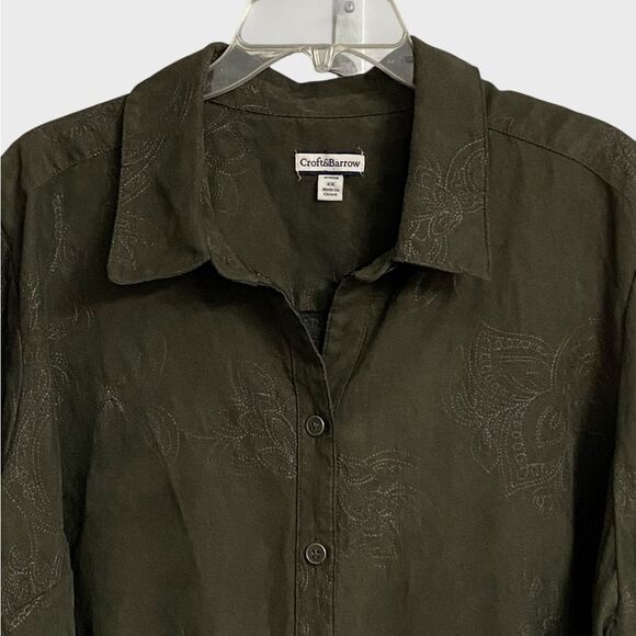 Croft & Barrow Button Up Faux Suede Shirt Jacket Women's Sz 3X Embroidered Green - Picture 4 of 16